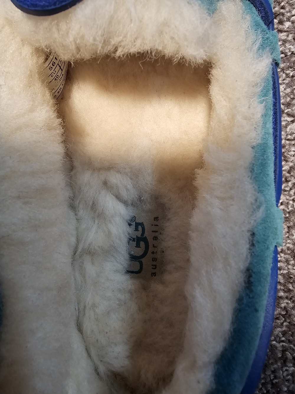 UGG Teal Suede Sheepskin-Lined Moccasin Slippers - Picture 3 of 3